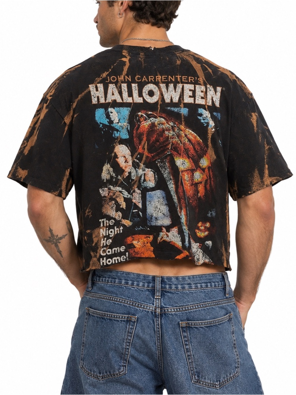 Halloween Movie Shirt Tee Mens Large CUSTOM Distressed Cropped Horrorcore New